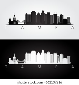 Tampa USA skyline and landmarks silhouette, black and white design, vector illustration. 