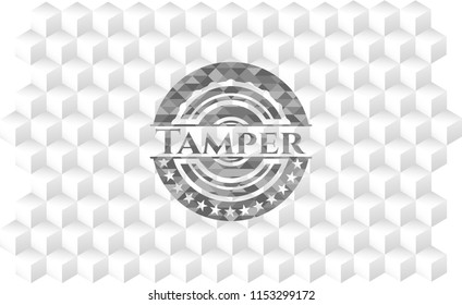 Tamper grey badge with geometric cube white background