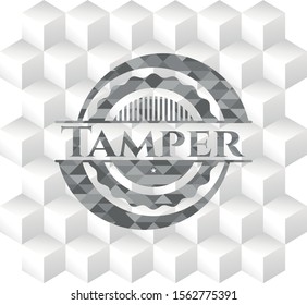 Tamper realistic grey emblem with cube white background