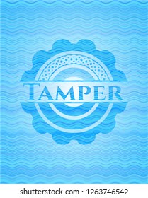 Tamper sky blue water wave style badge.