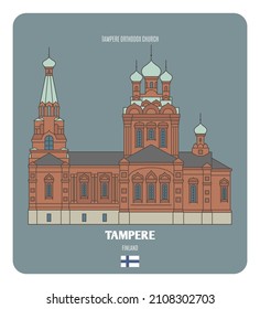 Tampere Orthodox Church, Finland. Architectural symbols of European cities. Colorful vector 