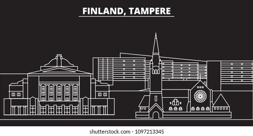 Tampere silhouette skyline. Finland - Tampere vector city, finnish linear architecture, buildings. Tampere travel illustration, outline landmarks. Finland flat icons, finnish line banner