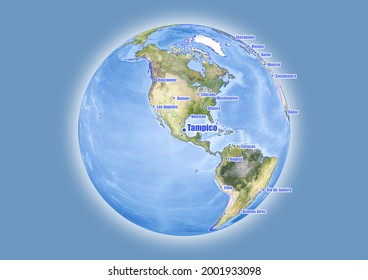 Tampico-Mexico is shown on vector globe map. The map shows Tampico-Mexico 's location in the world.