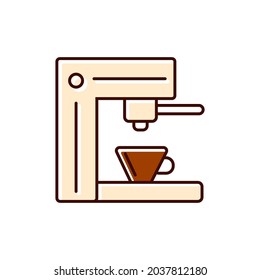 Tamping espresso machine flat icon. Coffee and barista equipment. Color filled symbol. Isolated vector stock illustration