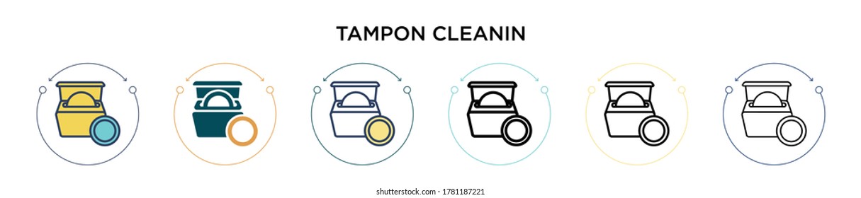 Tampon Cleanin Icon in gefüllt, dünne Linie, Umriss und Strich Stil. Vektorgrafik von zwei farbigen und schwarzen Tamponreinigung Vektorsymboldesigns kann für mobile, i, web-basierte