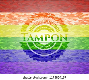 Tampon emblem on mosaic background with the colors of the LGBT flag