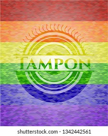 Tampon emblem on mosaic background with the colors of the LGBT flag