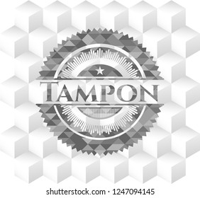 Tampon grey badge with geometric cube white background