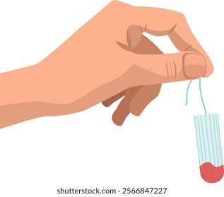 Tampon in hand. Using a tampon. Personal hygiene product.