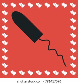 Tampon icon flat. Simple black pictogram on red background with white hearts for valentines day. Vector illustration symbol