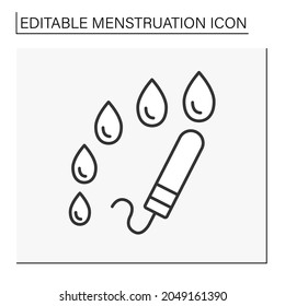  Tampon Line Icon. Tampons Heavy Menstruation. Hygienically Products To Absorb Blood. Menstruation Concept. Isolated Vector Illustration. Editable Stroke