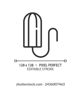 Lineares Tampon-Symbol. Prävention von Vaginalsekret. In: Menstrual Cycle Care. Hygieneartikel für Frauen, gynäkologische Gesundheit. Dünne Linien-Illustration. Kontursymbol Vektorkonturzeichnung. Bearbeitbarer Strich