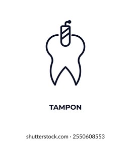 ícone da estrutura de tópicos de tampão. Vetor linear do conceito de dentista. Ícone de tampão de linha fina isolado em fundo branco