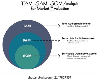 TAM-SAM-SOM Analysis for Market Evaluation. Infographic template with description placeholder