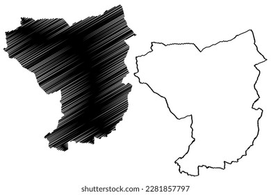 Tamworth Non-metropolitan district, Town and borough (United Kingdom of Great Britain and Northern Ireland, ceremonial county Staffordshire or Staffs, England) map vector illustration, scribble sketch