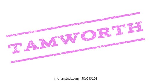 Tamworth watermark stamp. Text caption between parallel lines with grunge design style. Rubber seal stamp with unclean texture. Vector violet color ink imprint on a white background.