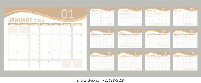 Tan 2025 Calendar in Natural Style