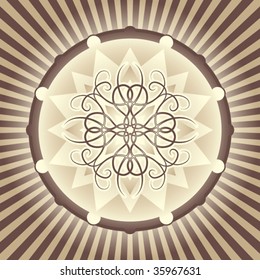 Tan and brown decorative medallion design. Vector format.
