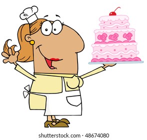 Tan Cartoon Cake Baker Woman
