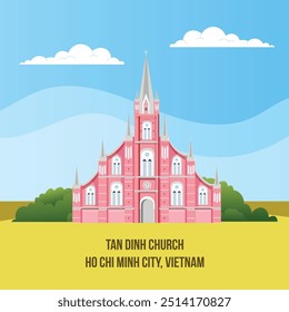 Igreja Tan Dinh na cidade de Ho Chi Minh Vietnam Vetor, Igreja Rosa de Saigon, Sagrado Coração de Jesus Igreja, Ho Chi Minh Cidade Landmark, Igreja de Saigon