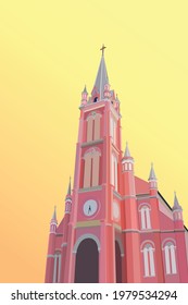 Tan Dinh Church in Saigon Vietnam. The church has a classical style, drawn in a simple vector form, suitable for decorative background.