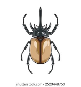 Tan Five Horned Rhinoceros Beetle top view detailed vector