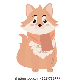 Tan Fox with Peach Scarf. Vector illustration