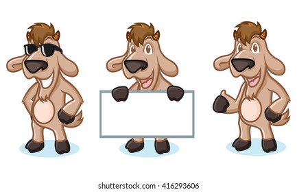 Tan Goat Mascot happy, pose and bring board