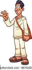 Tan man in white clothes and sandals. Vector clip art illustration with simple gradients. All in a single layer.