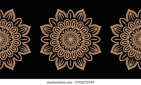 Padrão de mandala tan no fundo preto ornamental