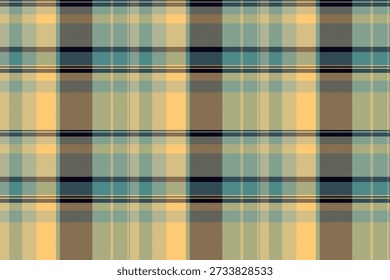 Tan plaid texture pattern, industrial seamless fabric check. Down textile vector tartan background in amber and pastel colors palette.