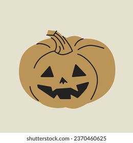 Tan pumpkin. Hand drawn modern Vector illustration. Isolated design element. Halloween, spooky, jack-o-lantern.