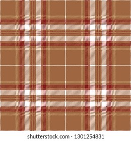 Tan, red and white tartan plaid. Classic Scottish cage textile pattern.
