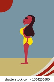 tan skin girl on the beach in summer vector