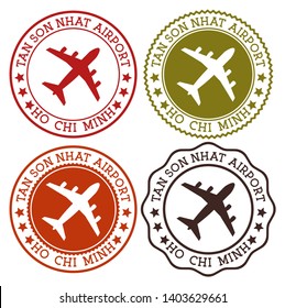 Tan Son Nhat Airport Ho Chi Minh. Ho Chi Minh City airport logo. Flat stamps in material color palette. Vector illustration.