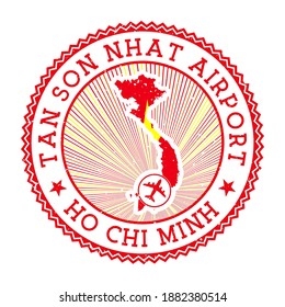 Tan Son Nhat Airport Ho Chi Minh stamp. Airport logo vector illustration. Ho Chi Minh City aeroport with country flag.