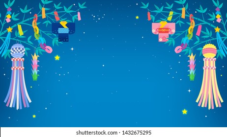 Tanabata festival Background vector illustration. Bamboo trees and Tanabata decoration with starry night sky