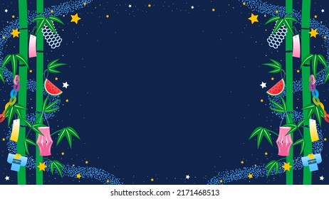 Tanabata festival Background vector illustration. Bamboo trees and Tanabata decoration with copy space on starry night sky	