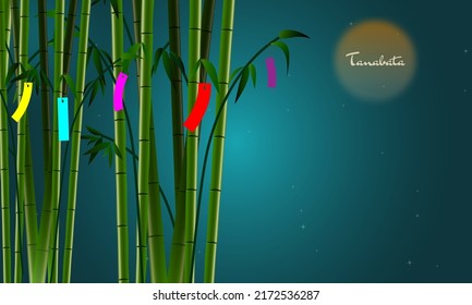 tanabata festival background vector illustration bamboo and decoration with starry night sky