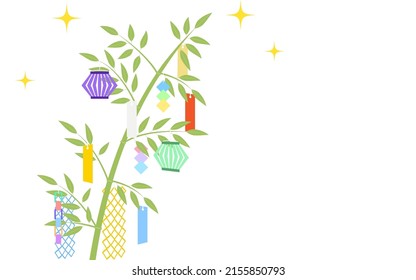 Tanabata Festival, bamboo leaves decorated with strips of paper, copy space