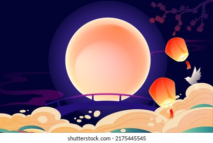 Tanabata festival, Cowherd and Weaver Girl meet on the bridge of magpies, traditional festival, vector illustration
