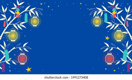 Tanabata festival frame background vector illustration. Bamboo trees and decoration with starry night sky. Qixi festival 	or star festival