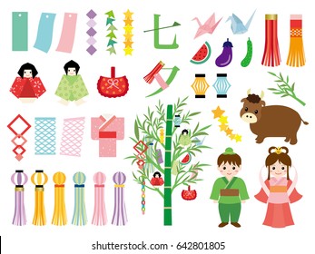 "Tanabata" of Japanese traditional event. Vector illustration set.
/It is written as "Tanabata" in Japanese.