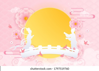 Tanabata or Qixi festival (Chinese Valentine's day) Background Vector illustration. Celebrates meeting of the cowherd and weaver girl paper art style