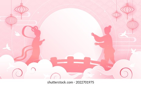 Tanabata or Qixi festival (Chinese Valentine's day) paper art style background Vector illustration. Celebrates meeting of the cowherd and weaver girl