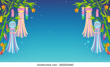 Tanabata or Star festival frame background vector illustration. Bamboo trees and Tanabata decoration with starry night sky