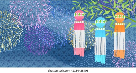 Tanabata summer fireworks milky way background
