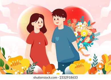 Tanabata Valentine's Day Cowherd and Weaver Girl Magpie Bridge Meeting Love Characters Illustration