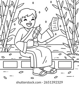Tanbata Boy with Dango Coloring Page for Kids 