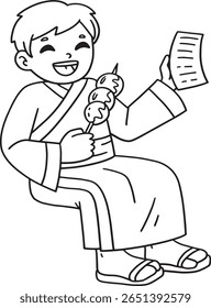 Tanbata Boy with Dango Isolated Coloring Page 